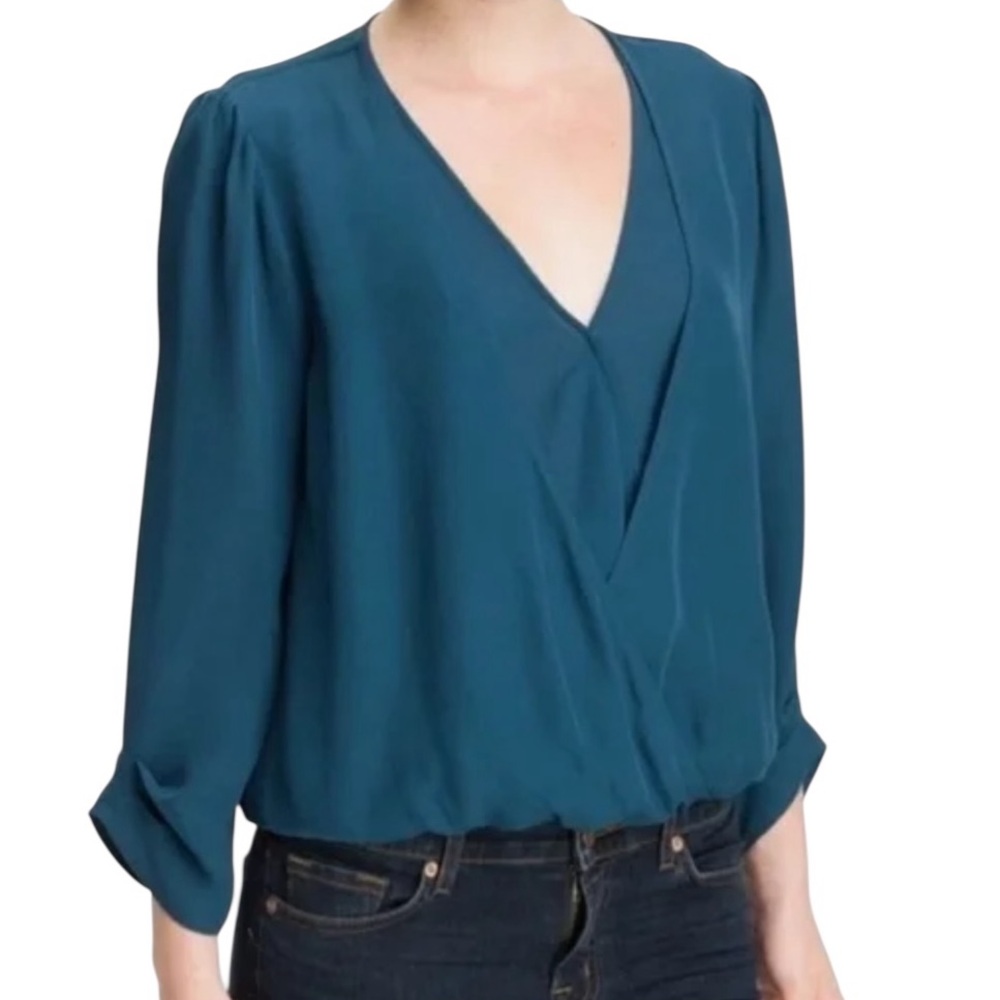 Joie Teal Silk "Yogini" Layered Surplice V-Neck Blouse XS